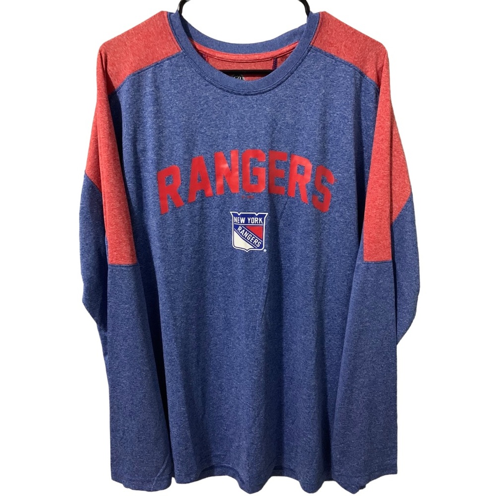 Men's New York Rangers Blue Red Long Sleeve T-Shirt Crew Neck XL NHL ICE HOCKEY